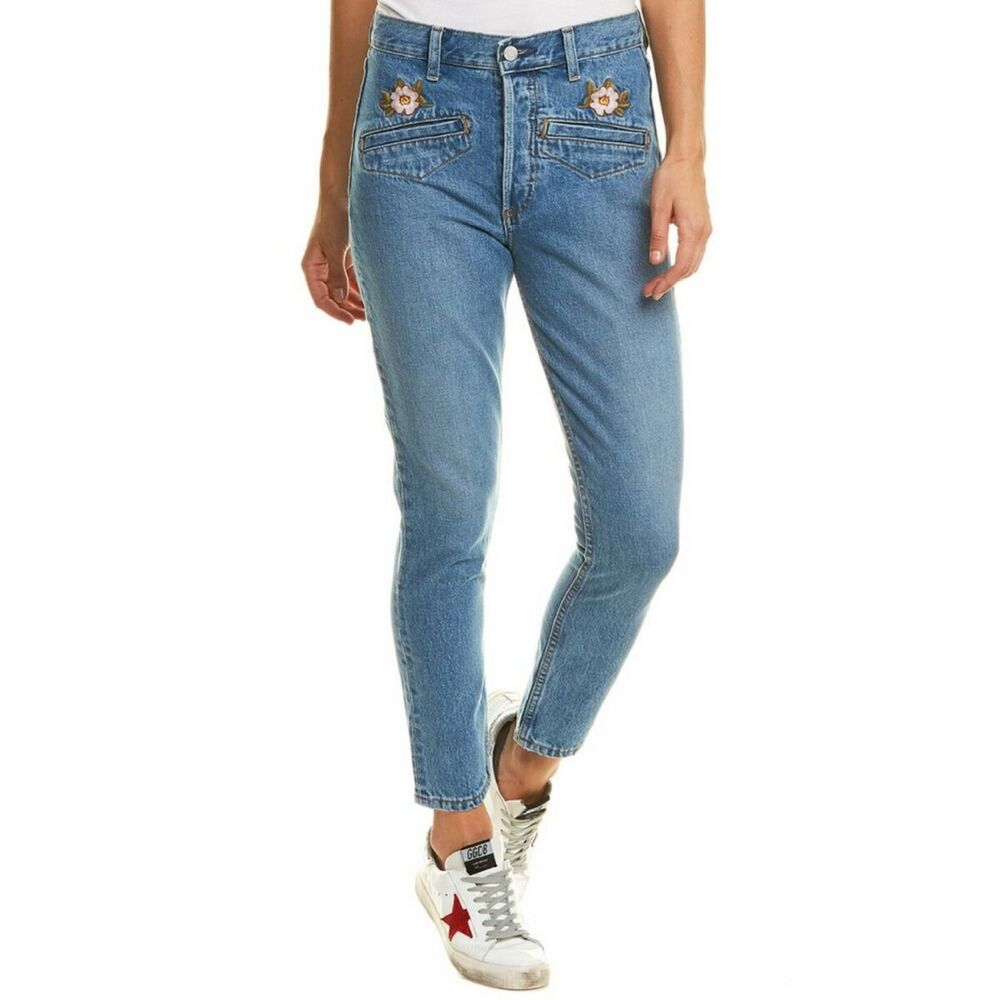 Boyish Billy Fantasia Embroidered Floral Jeans High Rise Womens 26 Twee Cotton